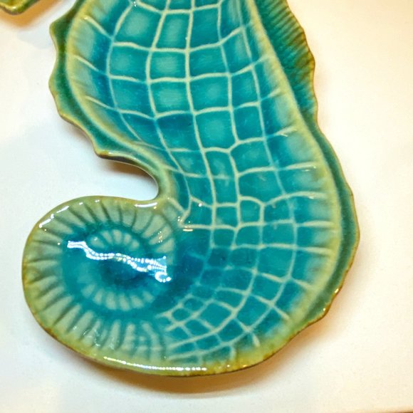 Seahorse Blue Crackle Decorative Dish Ceramic Beach Sea Decor - Picture 3 of 6